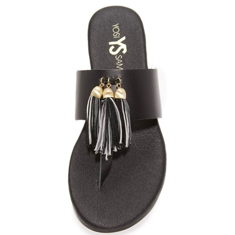 YOSI SAMRA | Rachelle Dress Sandal Tassel Black White Gold Flip Flops | Size 8